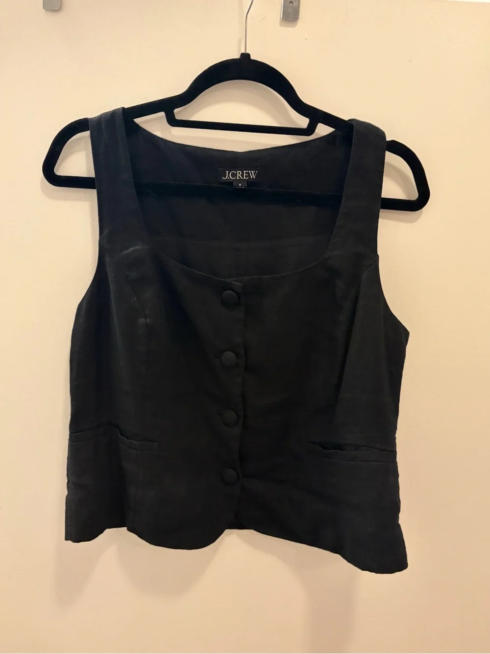 J. Crew Black Sleeveless Buttoned Square-Neck Vest